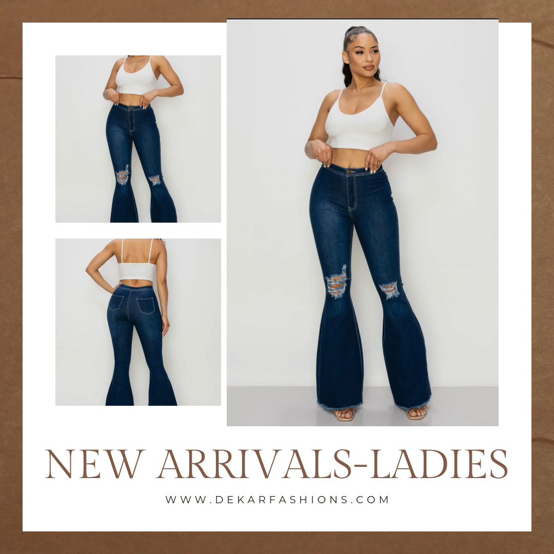 High Waisted Distressed Jeans-Dark